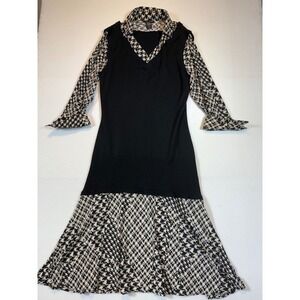 DFA New York Sweater Dress Medium Black Houndstooth Career Modest Knit